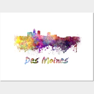 Des moines skyline in watercolor Posters and Art